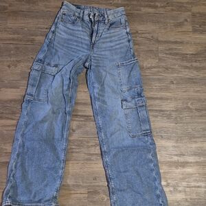 American Eagle Outfitters Straight Leg Cargo Light Blue Jeans